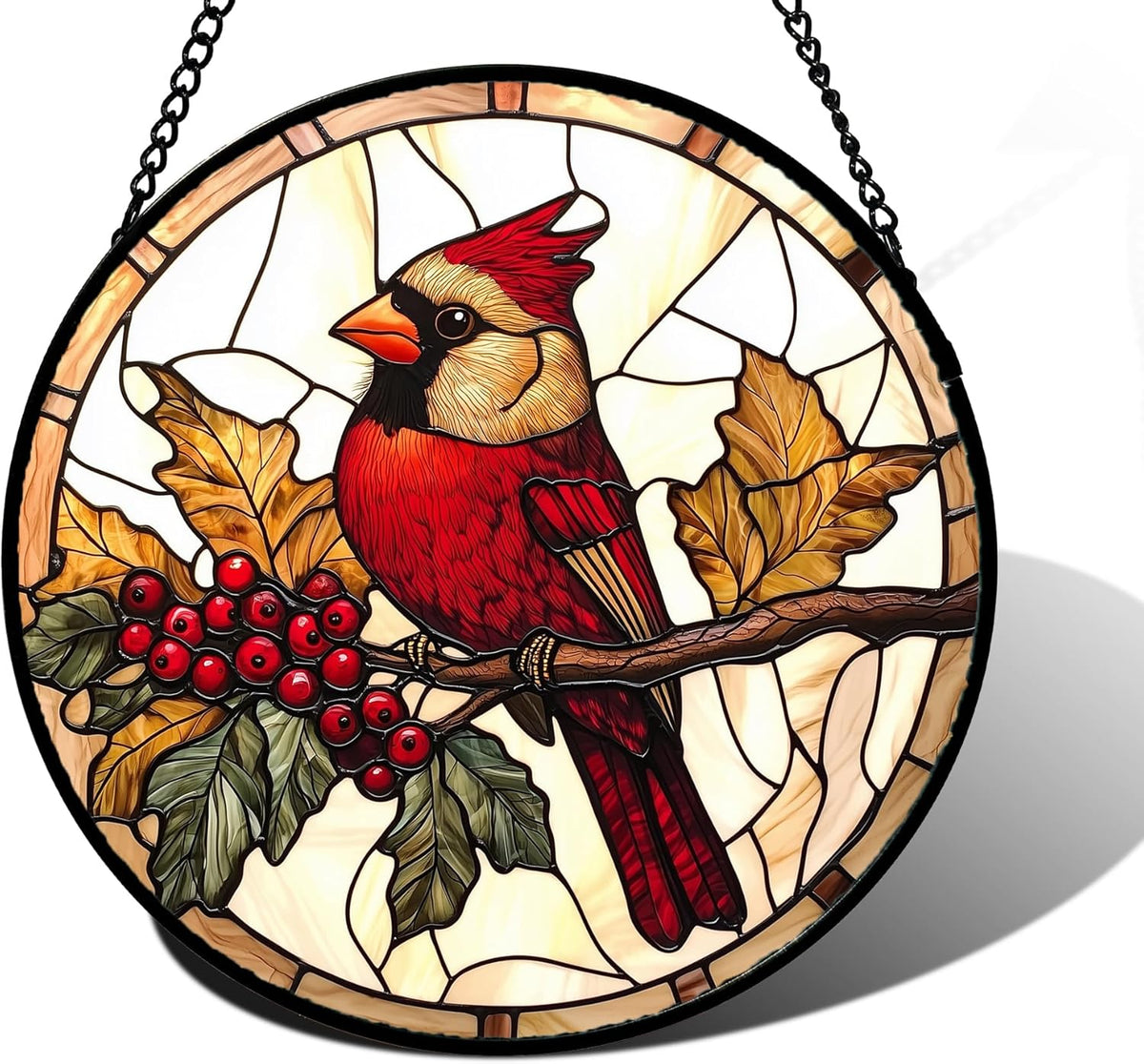 Stained Glass Window Hanging, Birds on a Branch Cardinal Sun Catchers Diamond Glass Panel Hangings Suncatcher Decor for Birthday for Women, Men, Wife, Aunt, and Mom 9.8X9.8IN