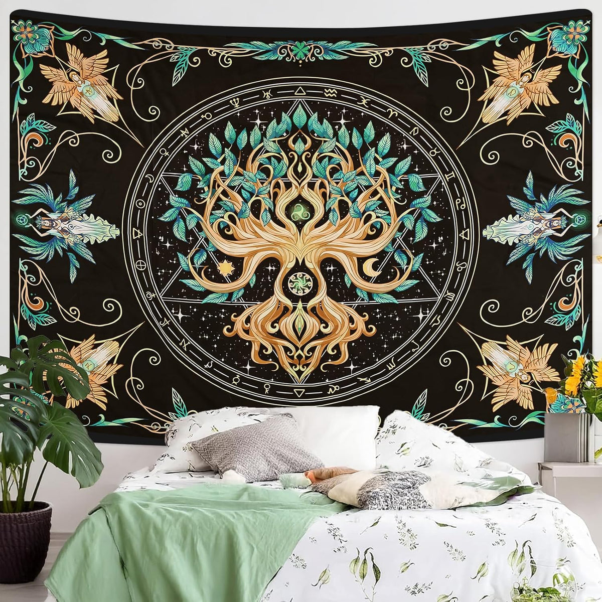 Tree of Life Tapestry - Natural Hippie Wall Hanging, UV Resistant, Machine Washable, Lightweight, Psychedelic Witchcraft Bedroom Decor for Bedroom, Living Room, Yoga Room - 79.92x59.84 Inch