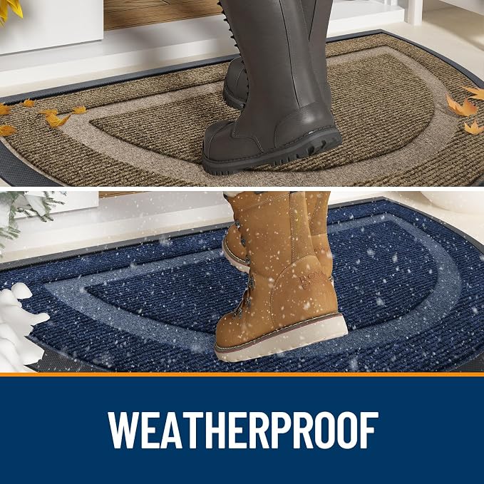 OLANLY Half Circle Front Door Mat Outside 71x47 All-Season Rubber Doormat | Grey - Image 3