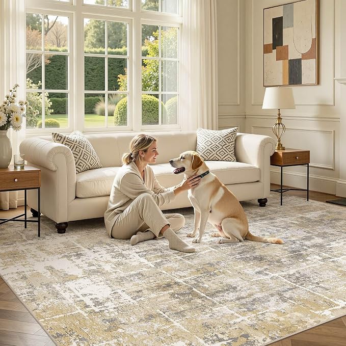 DMOYEST Area Rug Living Room Rugs 6x9 Washable Abstract Carpet | Neutral Modern - Image 8