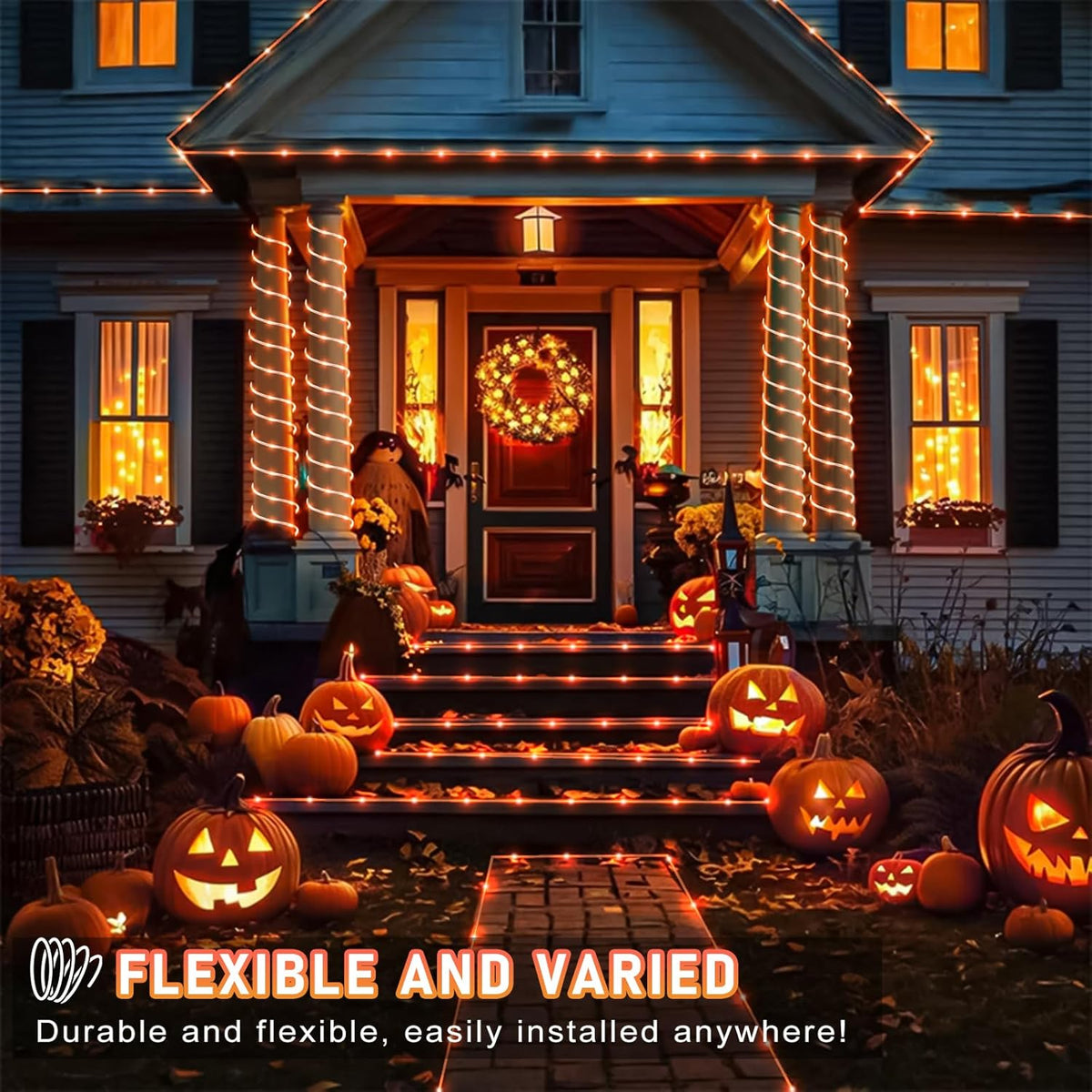 Orange Halloween Lights, 66FT 200 LED Rope Lights for Outside Waterproof with 8 Modes, Connectable Tube String Lights for Indoor, Garden, Backyard, Patio, Deck, Pool, Tree Decorations