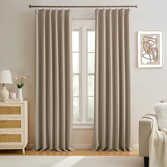 Pinch Pleated Window Curtain Panels 150 Inches Long Light Blocking Solid by KEQIAOSUOCAI