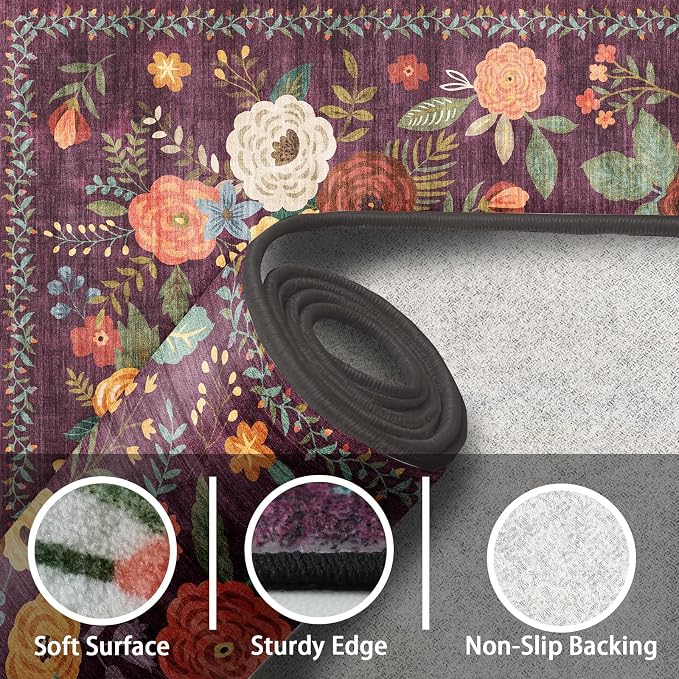 Area Rug 10x14 for Living Room, Machine Washable Floral Rug | Non Slip - Image 2