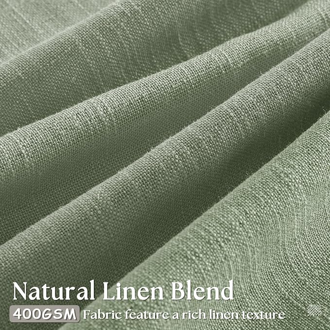 Sage Green Pinch Pleat Semi Sheer Linen Curtains 108 Inches Long 2 Panels | - Image 3