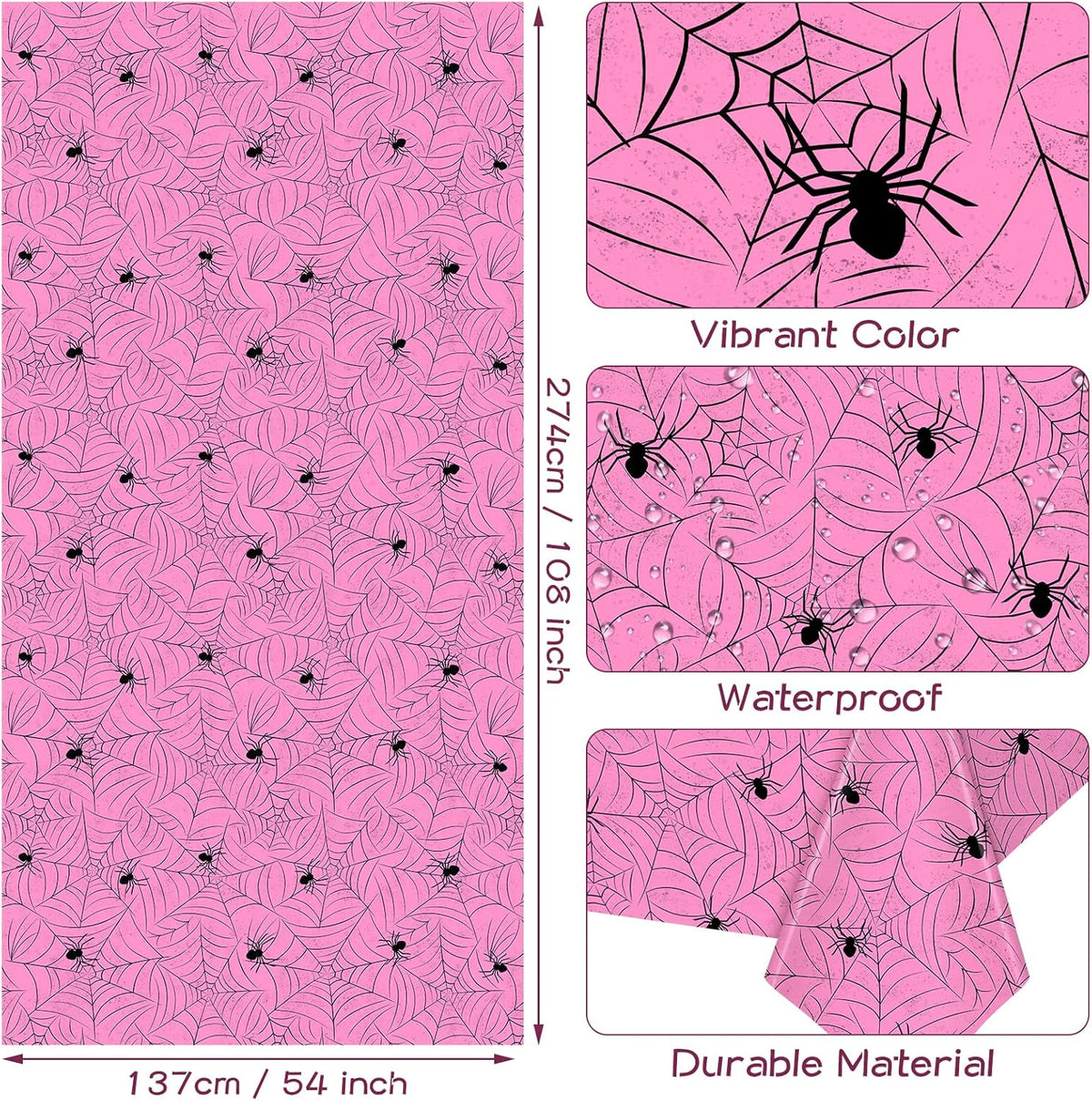 TREWAVE 3 Pack Halloween Spiderweb Tablecloth Rectangular Plastic Spider Web Table Cloth Large Size Table Covers for Home Decor Halloween Party Decorations 54" x 108" (Pink)