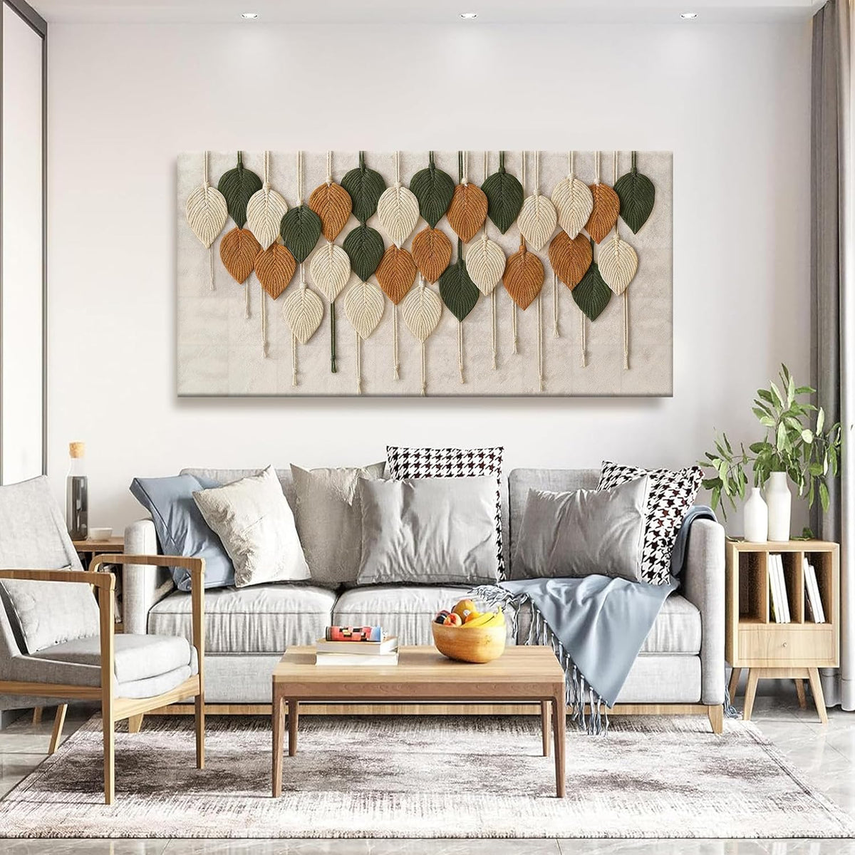 Boho Wall Modern Wall Art Print Paintings Leaves Feather Multicolor Canvas Wall Art Decor For Living Room Bedroom Apartment Kitchen Home Wall Decor 24"W X 48"L Ready To Hanging