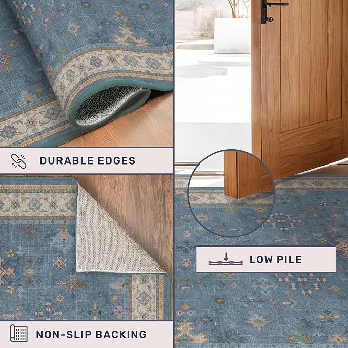 5x8 Rug for Living Room, Boho Eclectic Area Rugs Blue Modern Low-Pile Carpet - Image 5