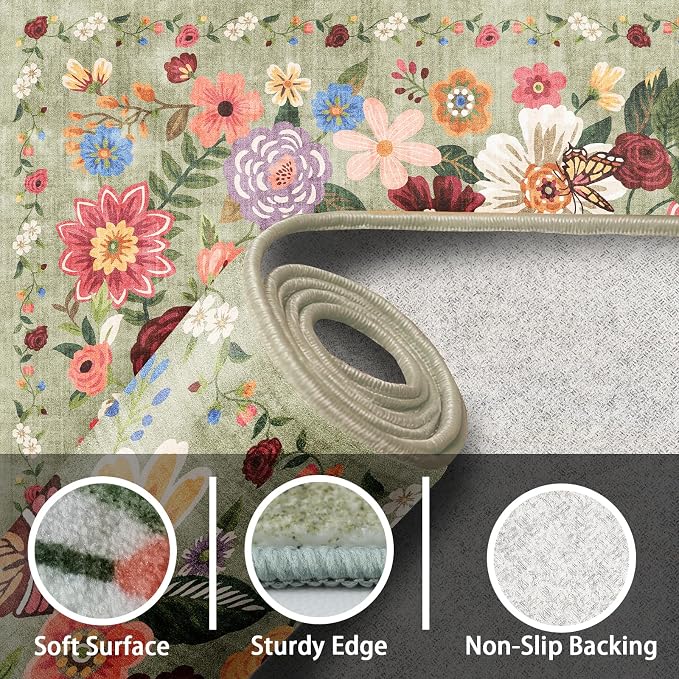 Green Garden Floral Hallway Runner Rug 2x5 - Image 7