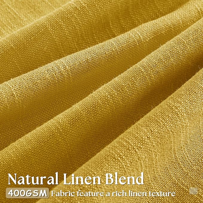 Pinch Pleated Mustard Yellow Linen Curtains 84 Inches Long 2 Panels Set | - Image 3