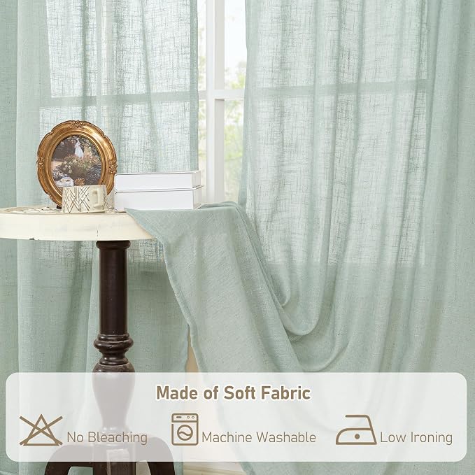 Semi Sheer Linen Curtains 54 Inch Length 2 Panels, 52 x 54 Inch | Light Sage - Image 7