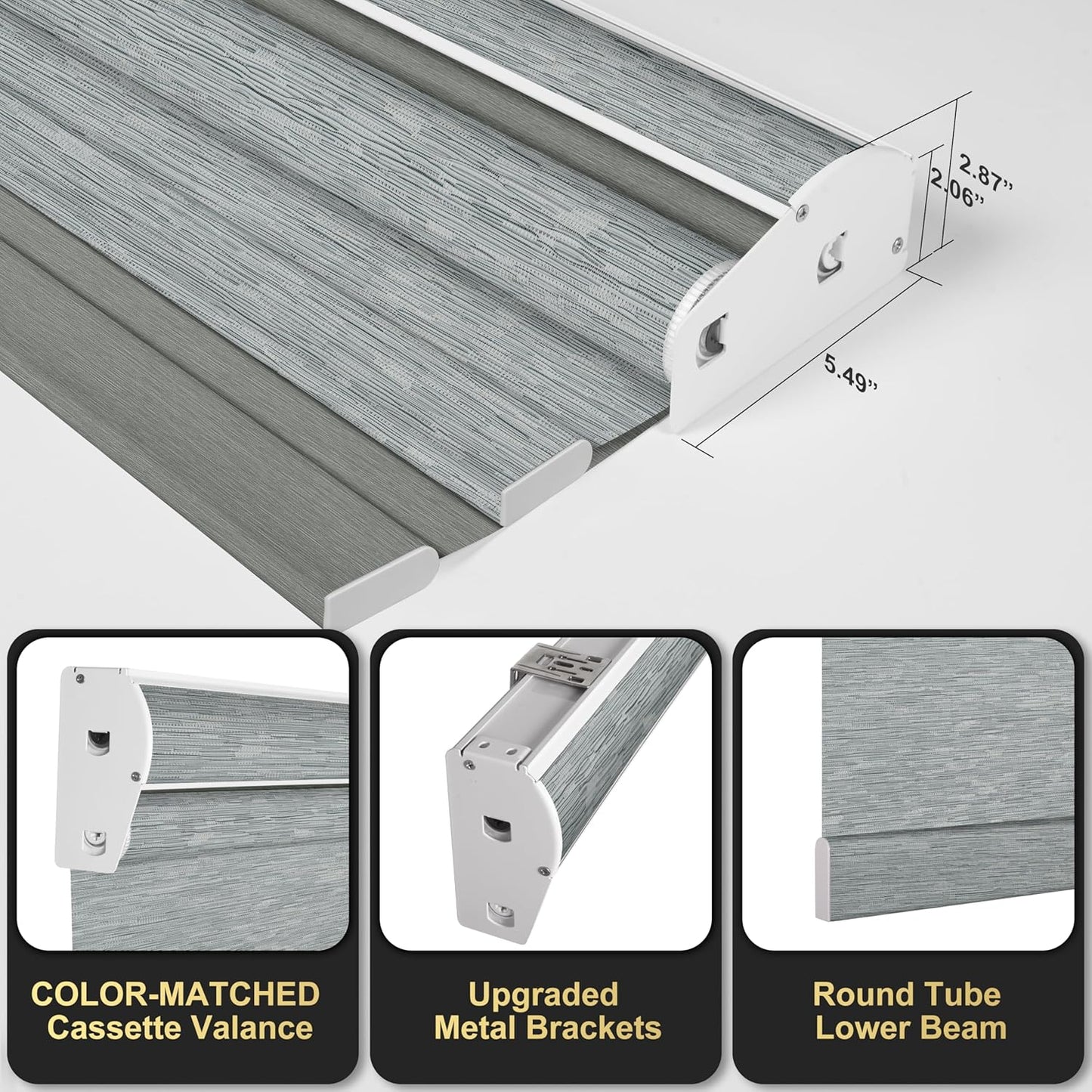 BERISSA Cordless Dual Roller Shades with Cassette Valance,Double Window Shades Blackout and Light Filtering Shades,Day and Night Roller Shades for Home Office Door.Striped Jacquard Grey.53 W x 72" H