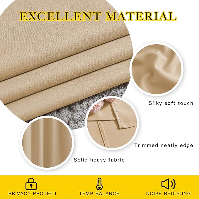 NICETOWN Biscotti Beige Cafe Curtains 36 inches Long, Grommet Thermal Drapes - Image 4