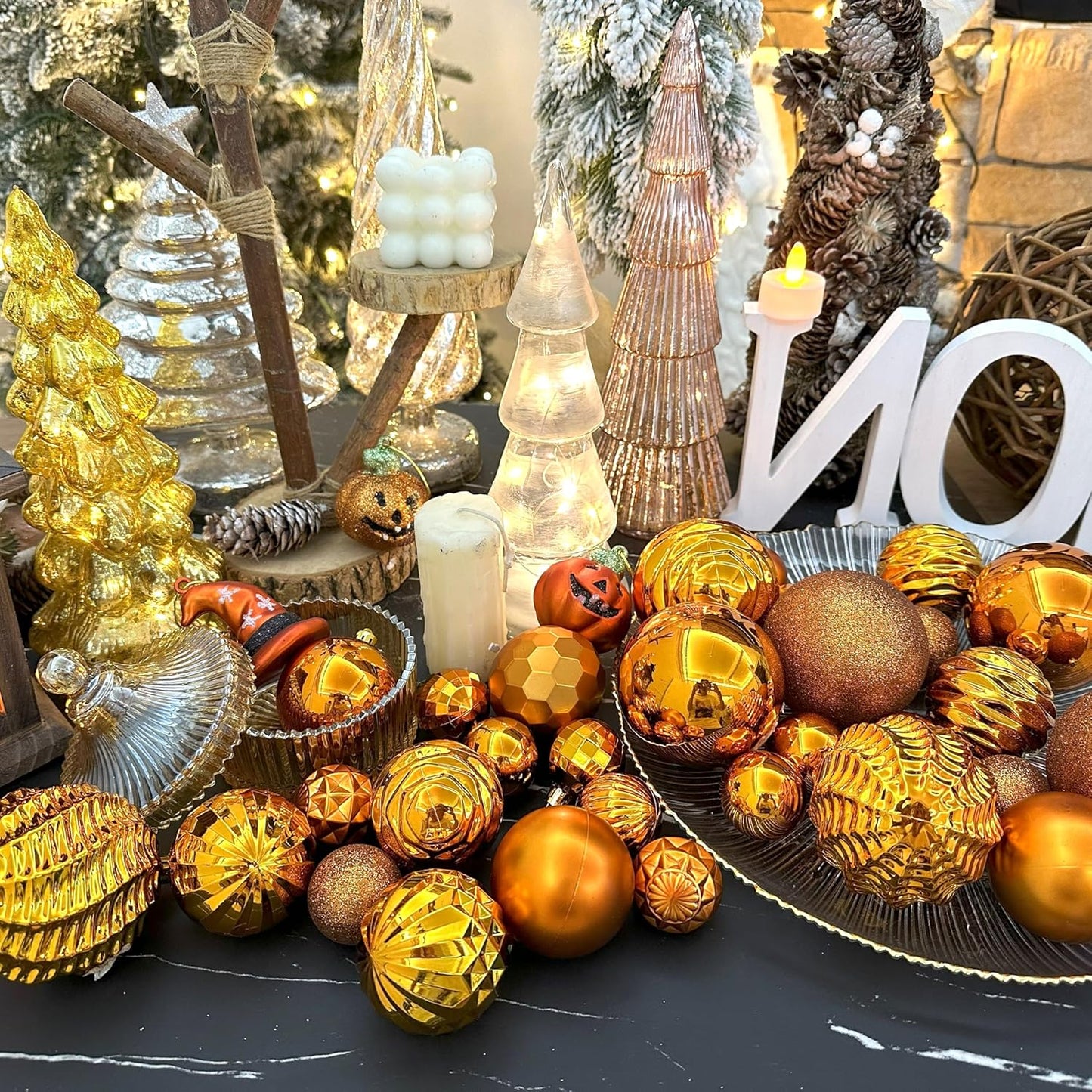 XmasExp 16ct Christmas Ball Ornaments Set Yellow Shatterproof Xmas Tree Hanging Decorations for Fall Thanksgiving Holiday Decor (Orange, 3.15“)
