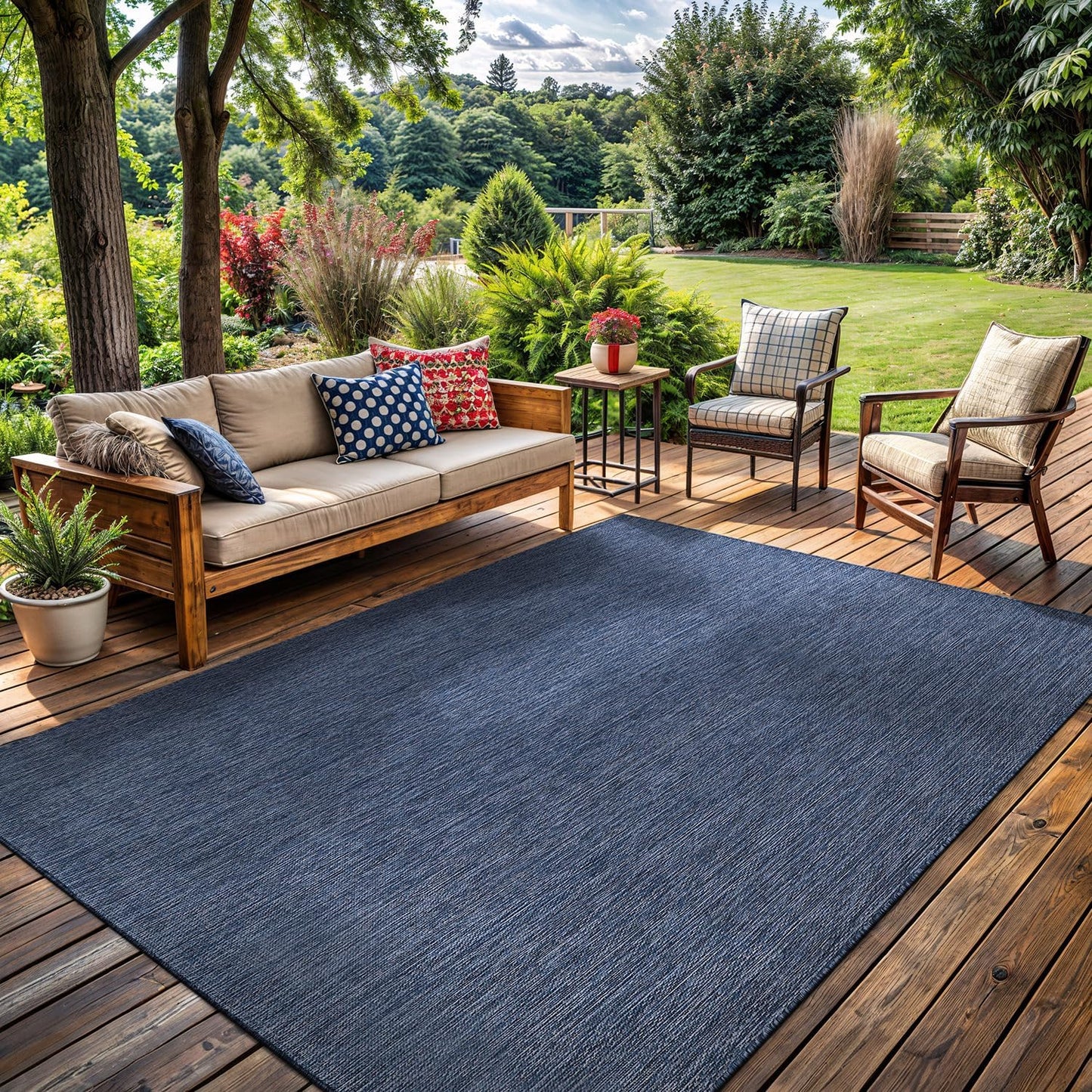 Washable Indoor Outdoor Rug 6x9 Weather Resistant Area Rugs Modern Solid for Porch Deck Balcony Backyard Patio Outside Carpet (6 X 9 Azure Blue)