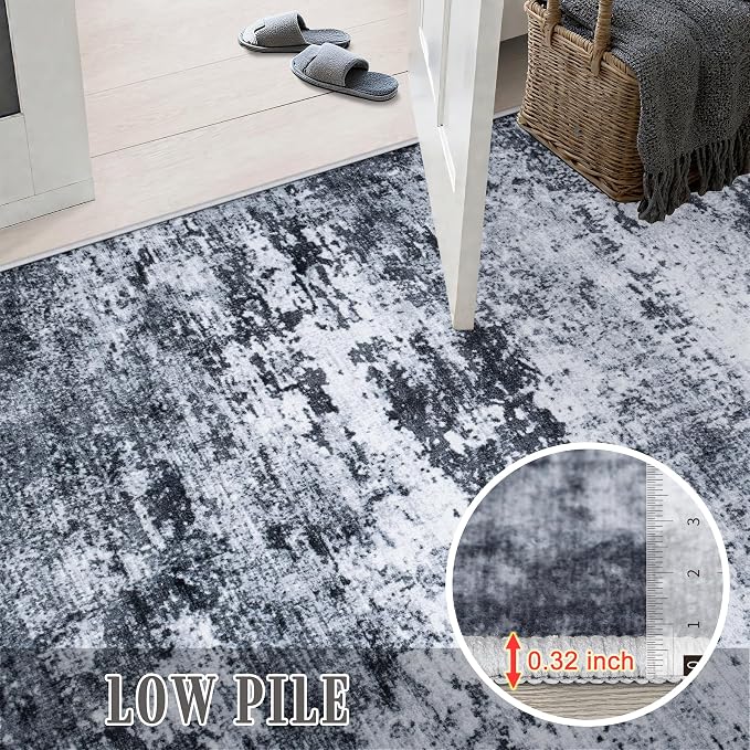 2.6x8 Washable Runner Rug：Modern Abstract Kitchen Carpet Black | - Image 9