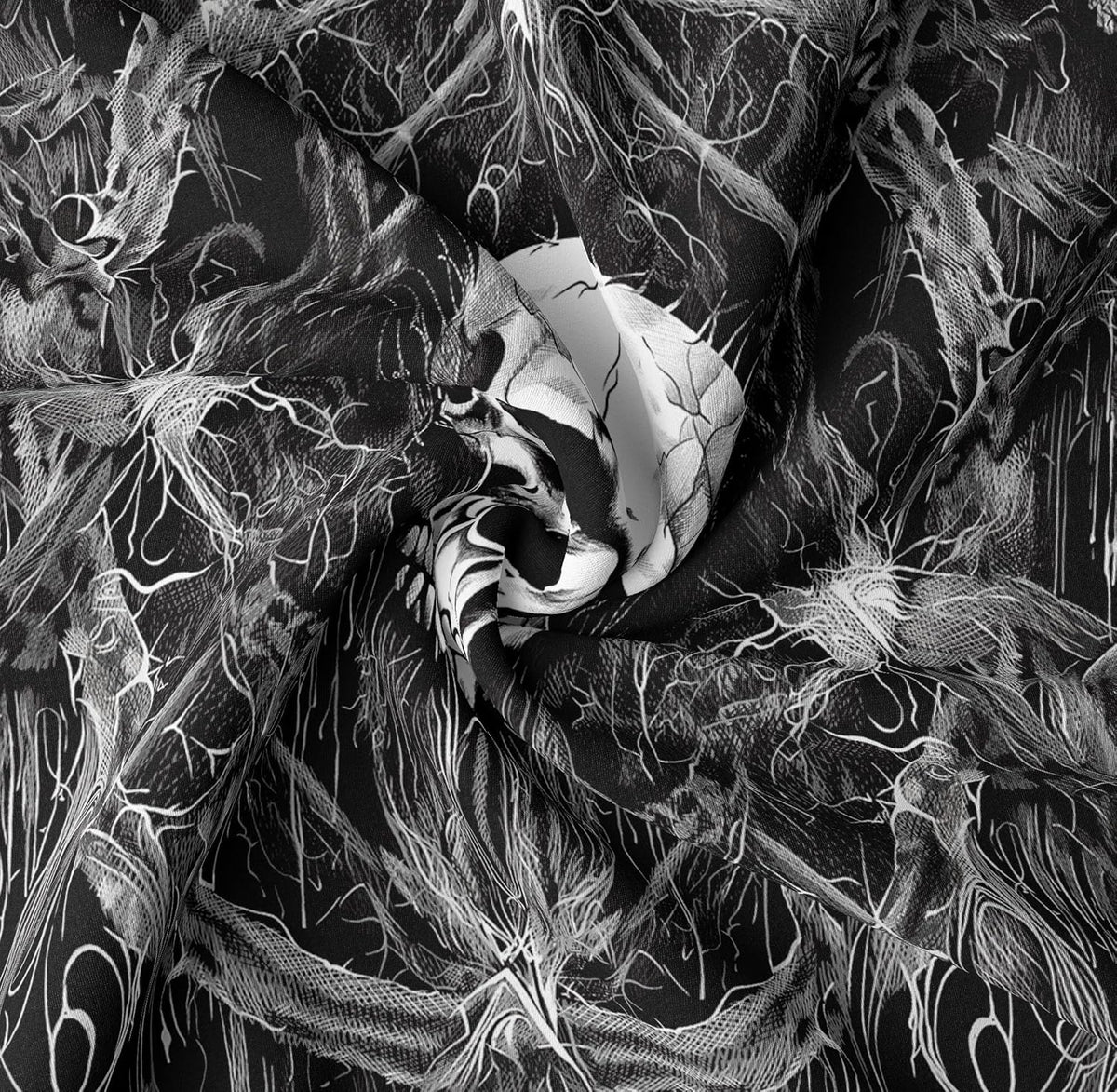 Tapzen Gothic Black and White Wall Tapestry - Dark Skeleton Horror Design - Aesthetic Cool for Bedroom, Living Room or Dorm (80 x 60 inches)