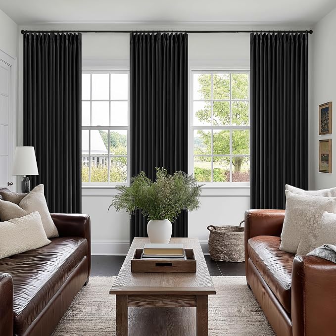 Black 108 Inch Pinch Pleated 100% Blackout Curtains - Image 7
