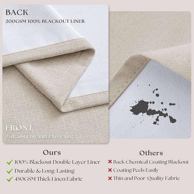 Natural Extra Wide Pleated Linen Blackout Curtains 84 Inches Long 70W x 84L | - Image 6