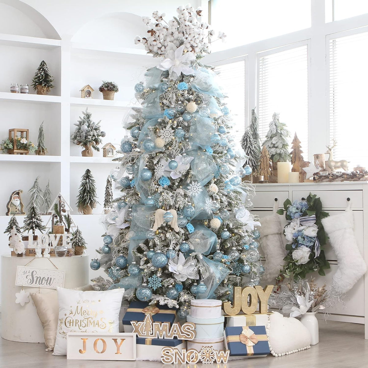 Sea Team Christmas Baubles Set Clear Plastic Shatterproof Multi-Size Decorative Christmas Baubles with Stuffed Delicate Decorations (25 Pieces, Babyblue)