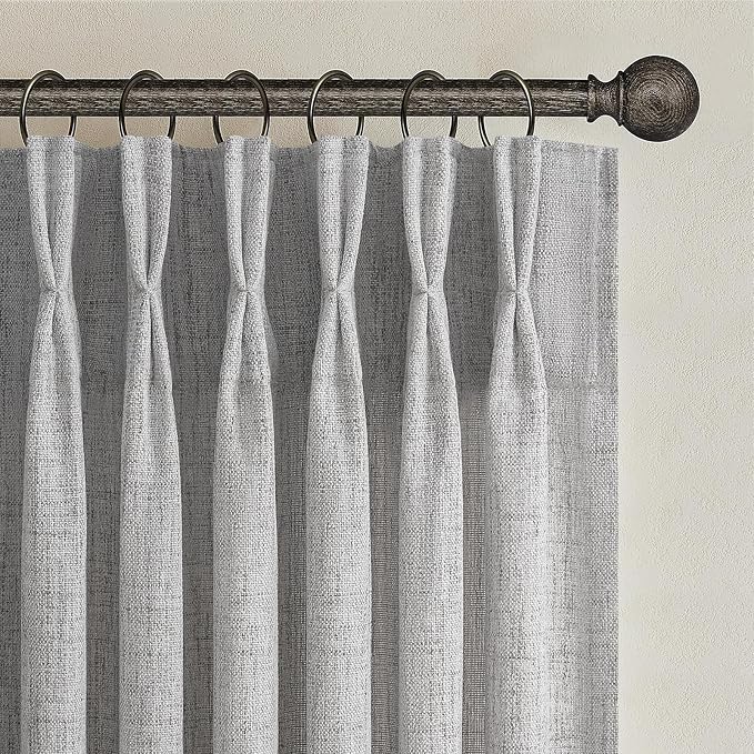 Light Grey Pinch Pleated Semi Sheer Curtains 92 Inches Long 2 Panels Set - Image 2