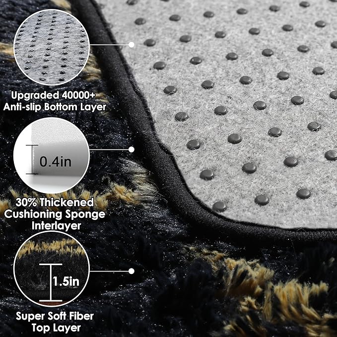 Area Rugs for Bedroom Living Room, 4x6 Fluffy Black and Gold Geometric Rug | - Image 5