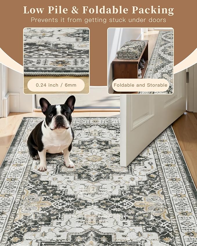 Madane 8x10 Area Rugs for Living Room, Non-Slip Vintage Washable Rug, Soft Low - Image 6