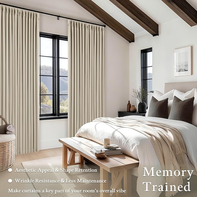 94 Inch Long Blackout Curtains Thick Linen Pinch Pleated Curtains 2 Panels | - Image 5