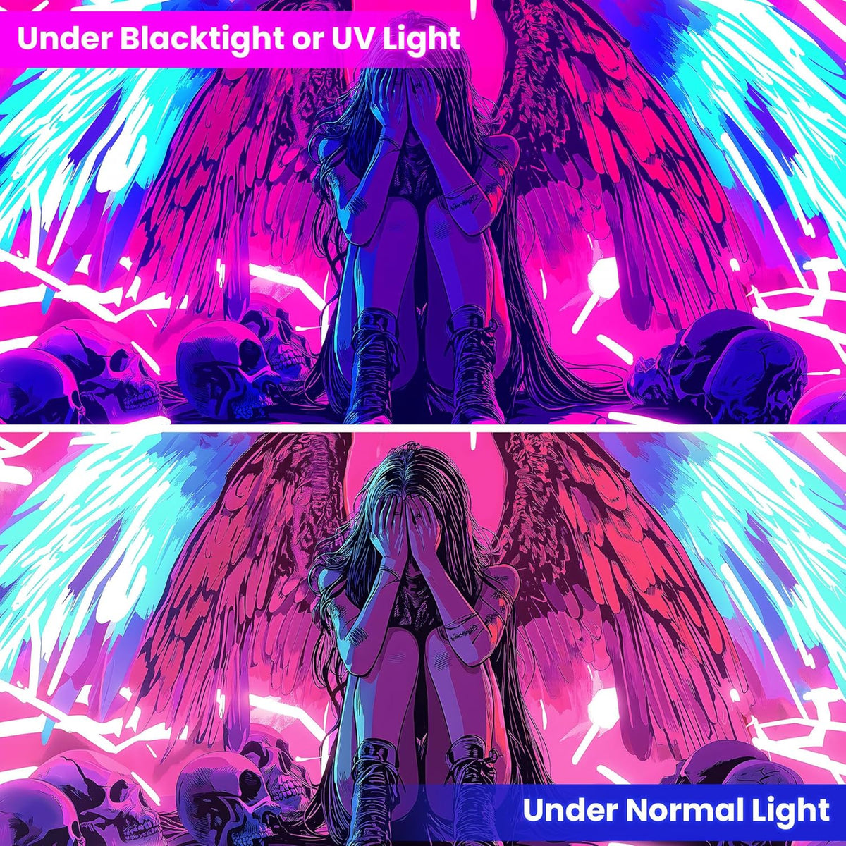 Blacklight Tapestry,WingTapestry Glow In The Dark,UV Reactive Black Light Upright Posters Wall Hanging for Bedroom Dorm Living Room Backdrop Decor (wing5, 90L" x 70W")