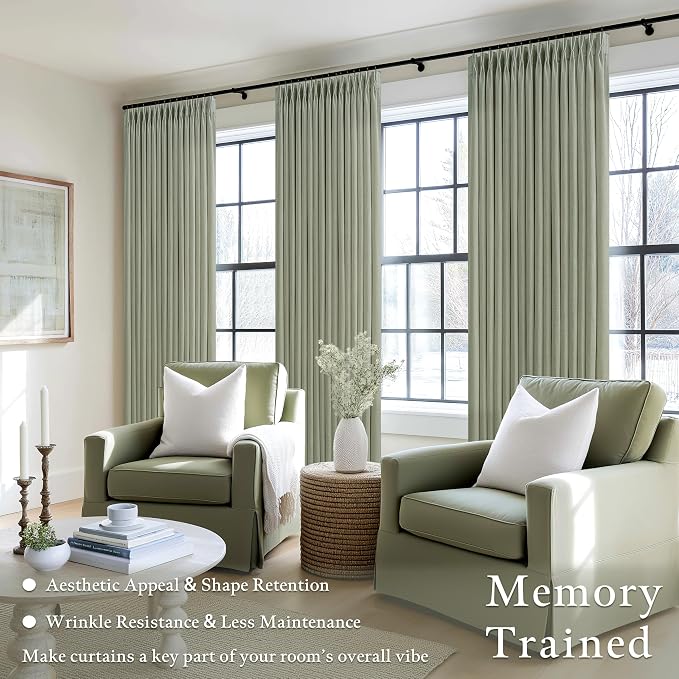 Semi Sheer Sage Green Pinch Pleated 50 Inch Wide Curtains 86 Inches Long | - Image 2