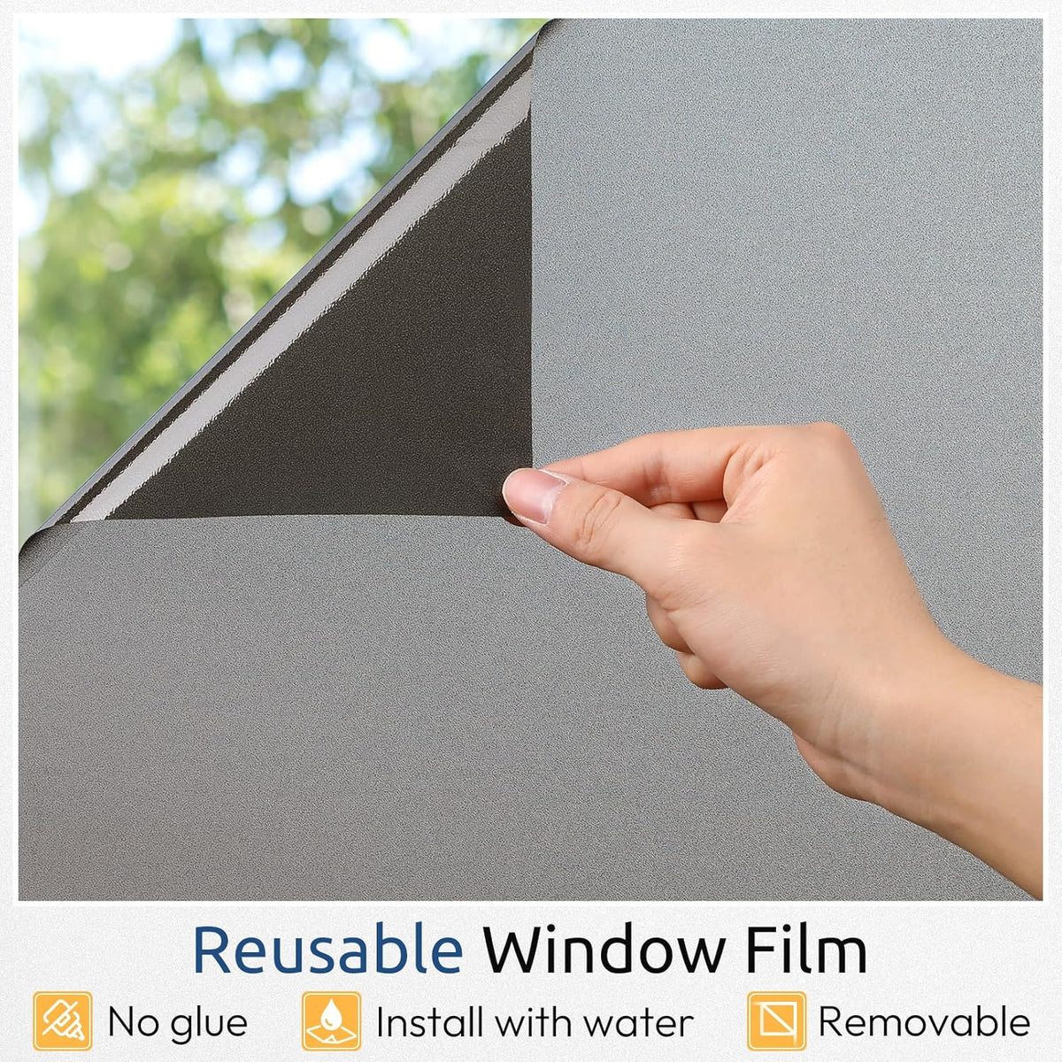 rabbitgoo Privacy Window Film, Static Cling Privacy Film for Glass Windows, Removable Grey Frosted Sun Light Blocking Coverings House Tint for Home Bathroom Garage, Taupe, 23.6 x 78.7 Inches