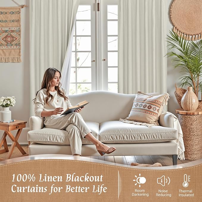 63 Inch 100% Blackout Linen Curtains - Image 3