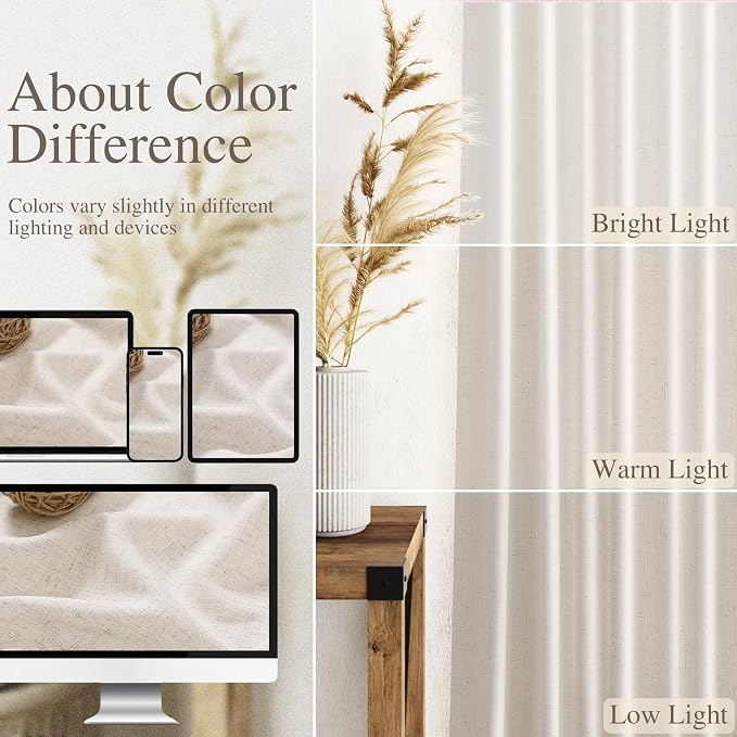 Beige Kitchen Cafe Curtains 45 Inch Length 2 Panel Set Back Tab Pocket Semi - Image 3