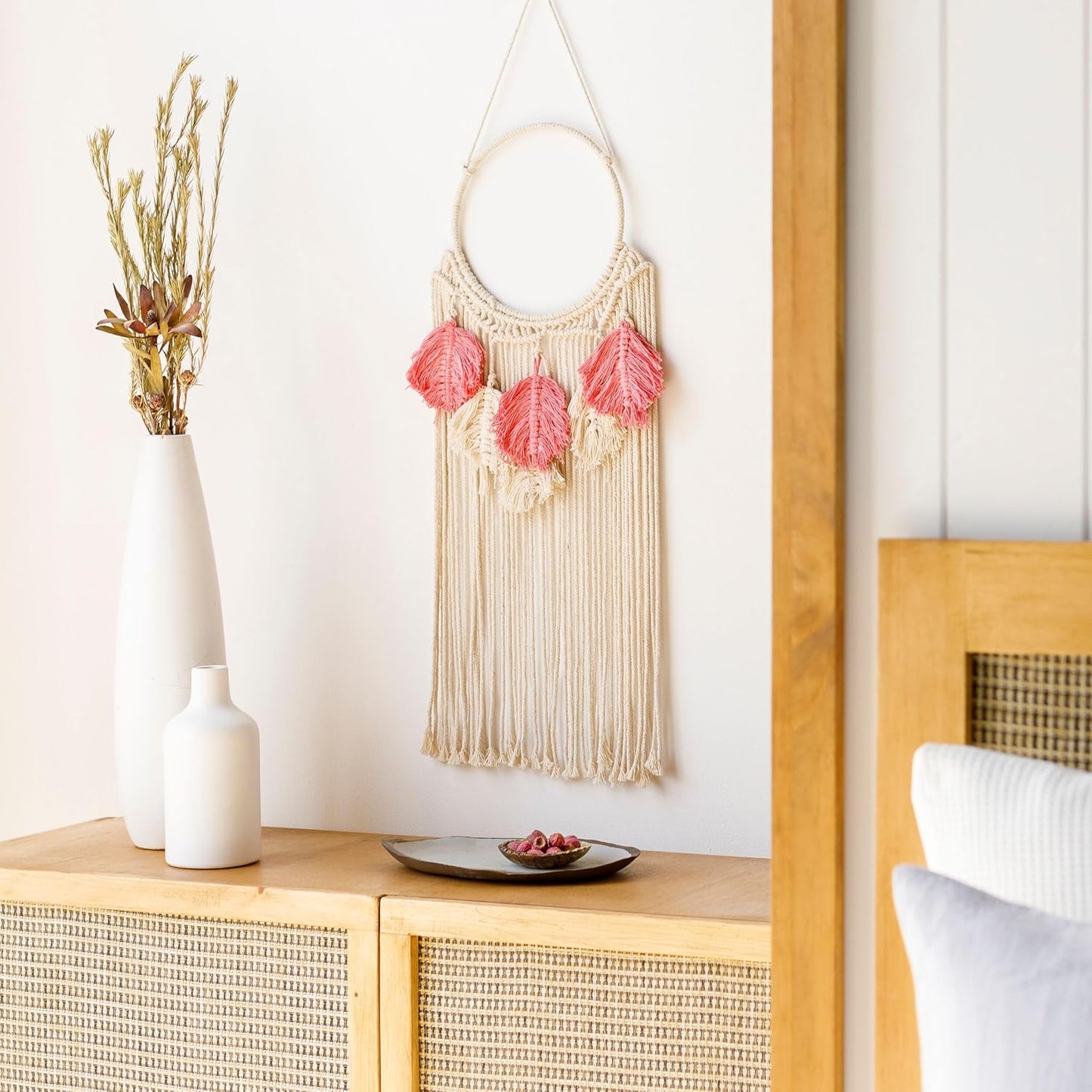 Mark&Day Wall Hanging, Tosens Bohemian/Global Farmhouse Bright Pink Tapestry Wall Hanging for Living Room, Bedroom, Office or Kitchen (32"H x 11"W)