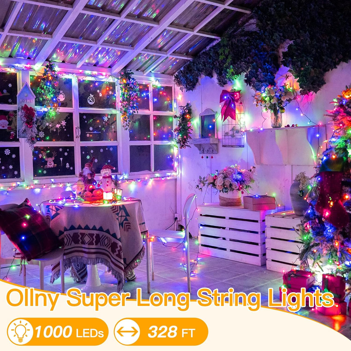 Ollny Christmas Lights, 1000LED 328FT Long Christmas Tree Lights with 8 Modes Remote Timer IP44 Waterproof, Outdoor Christmas Lights for Tree House Yard Outside Xmas Decorations Multicolor