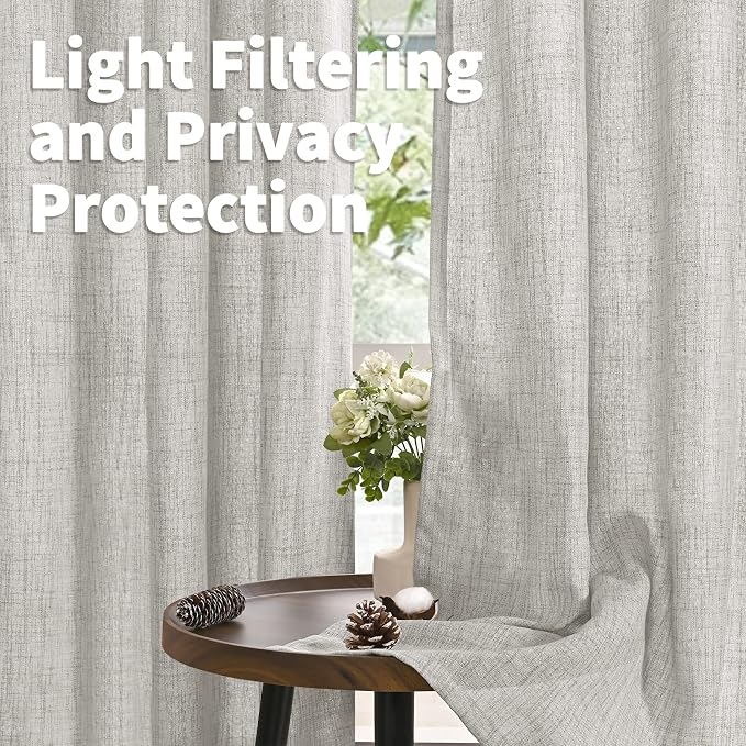 YoungsTex Light Grey Linen Curtains 63 Inches Long 2 Panels | Textured Light - Image 3