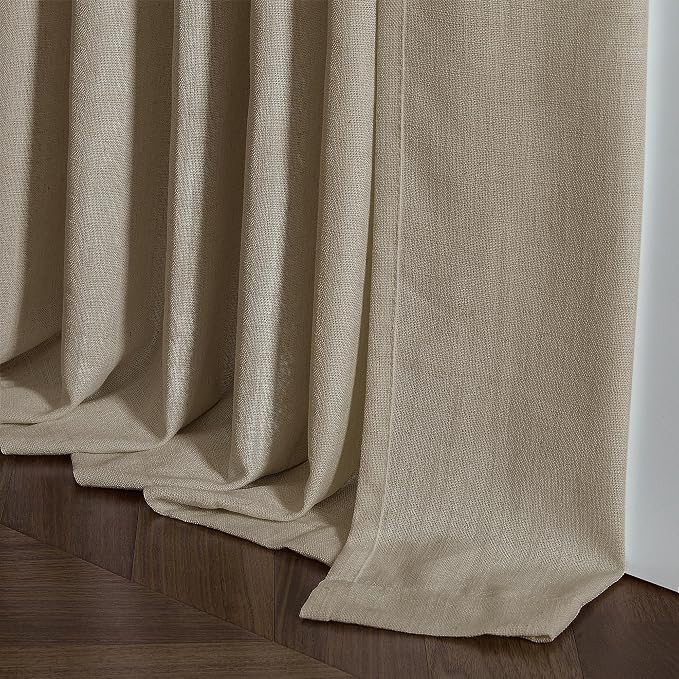 Grey Beige Pinch Pleat Linen Kitchen Curtains 45 Inches Long 2 Panels | - Image 6