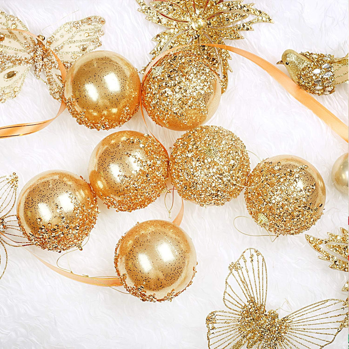 4" Gold Shatterproof Christmas Ball Ornaments, 4pc Set for Xmas Trees and Holiday Decor