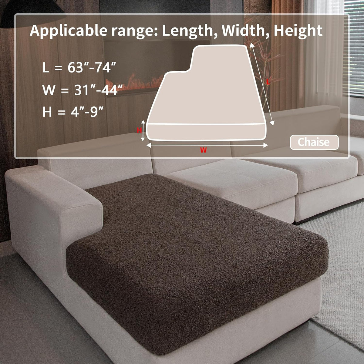 Couch Cushion Covers for Sectional Sofa, Stretch Soft Sofa Slipcovers Washable Wear-Resistant Universal Furniture Protector for Living Room(1 Piece Chaise Cover, Brown)