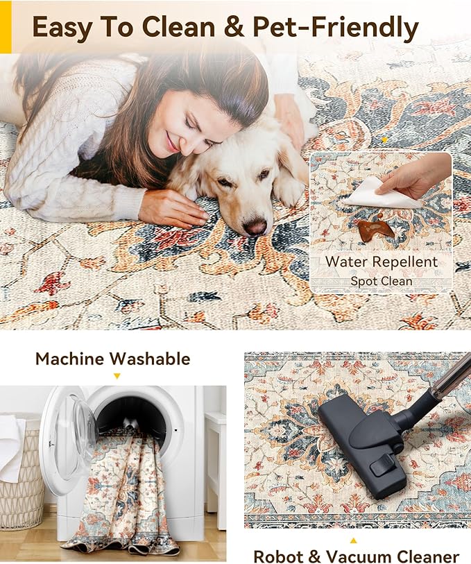 RELEANY Washable Area Rug, Small 2'6"x4', Water Repellent, Pet Friendly - Image 4