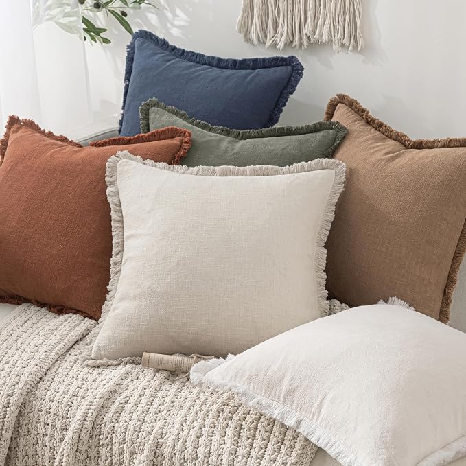 MIULEE Linen Decorative Euro Throw Pillow Covers Light Olive Green 24x24 | Set - Image 6