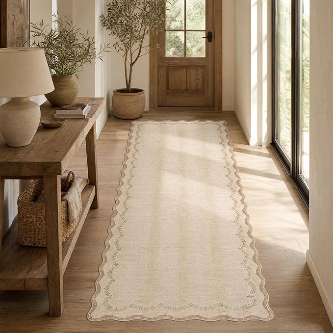 GarveeHome 2.5x10 Scalloped Washable Runner Rug Long Hallway Kitchen Rug | Soft by GarveeHome