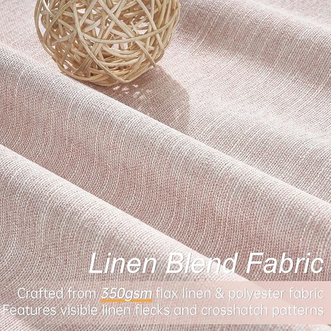 Light Pink Full Blackout Curtains Linen Blended Room Darkening Curtain Panels - Image 2