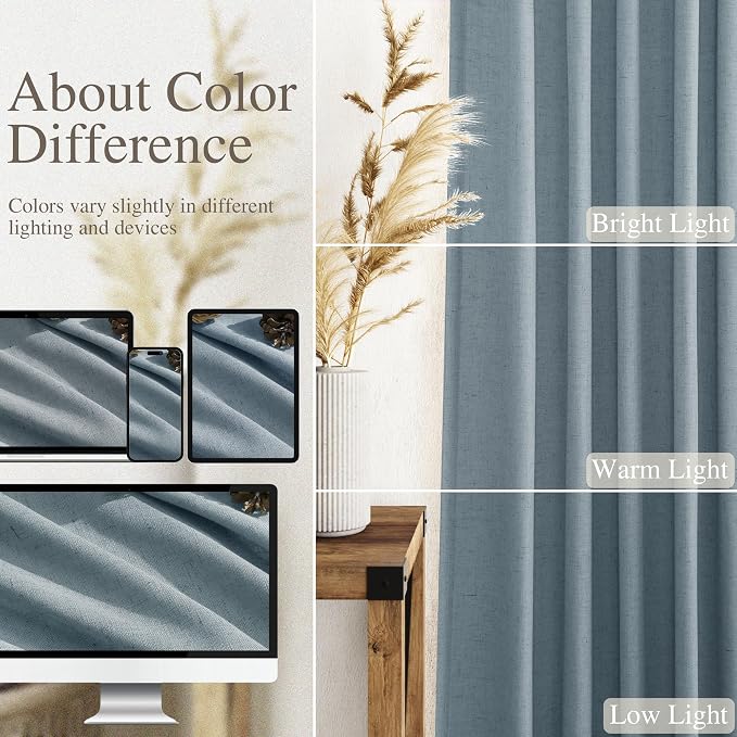 Light Blue Linen Curtains 80 Inches Long 2 Panels Set - Image 3