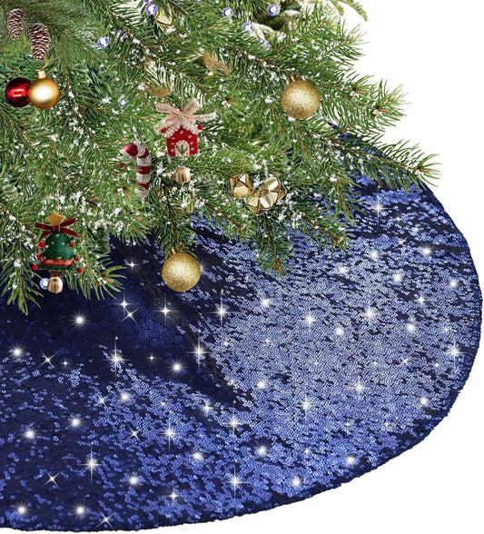 Eternal Beauty Christmas Tree Skirt, 50 Inch Navy Blue Sequin Tree Skirt Small Xmas Tree Skirt for Christmas Tree Decorations