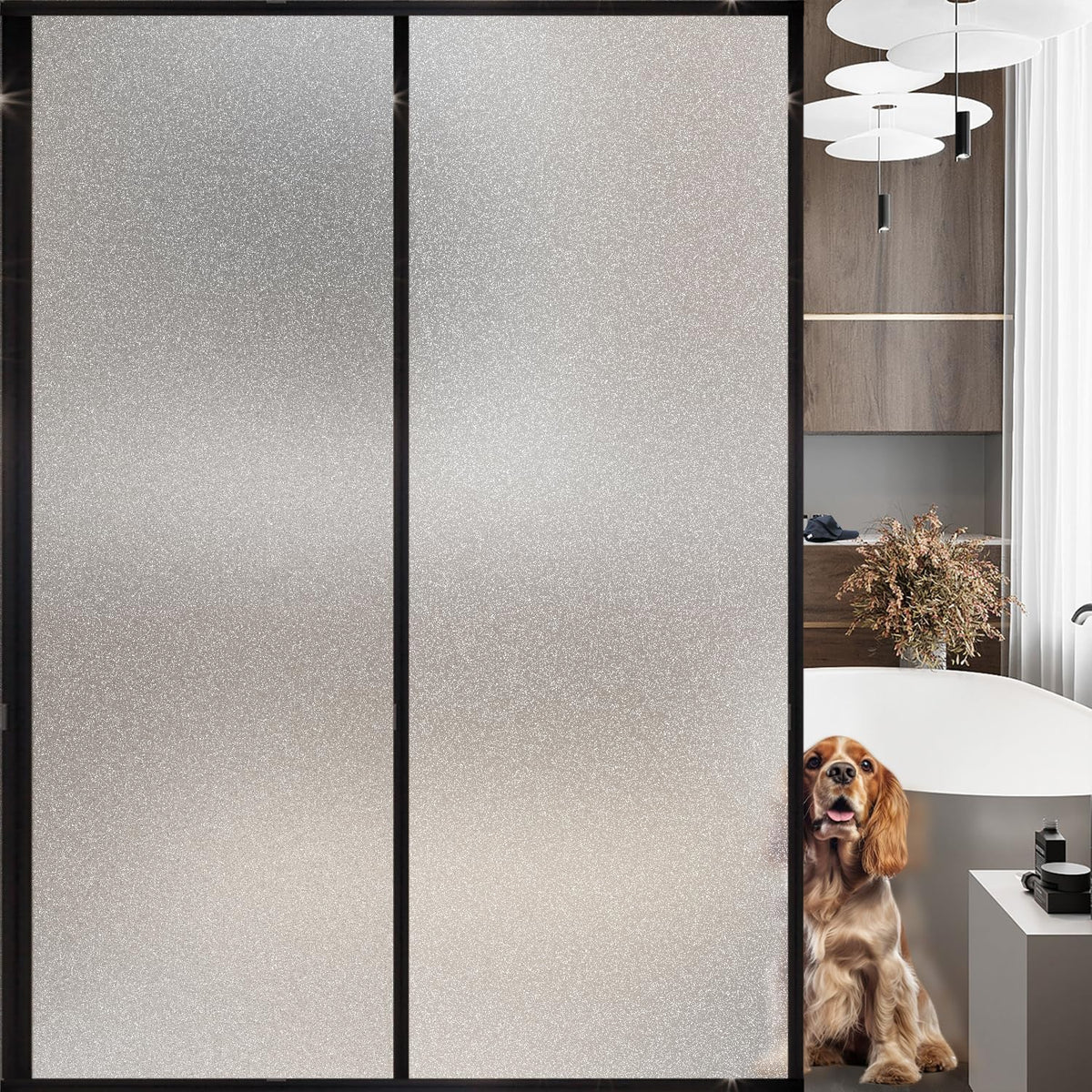 Frosted Glass Window Privacy Film Decorative, Bathroom Privacy Film for Glass Windows Cover, Static Cling, Removable, Reusable, Anti-UV, Anti-Glare, Heat Blocking, （Flash Point Pure,35.4X157.4Inch）