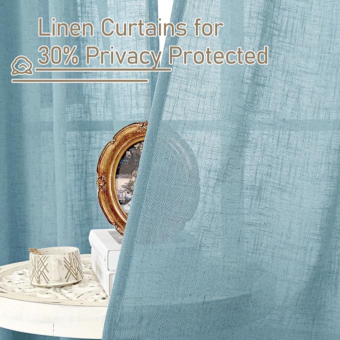 40 Inch Length Linen Curtains for Small Windows Over Silk 2 Panels | Semi Sheer - Image 5