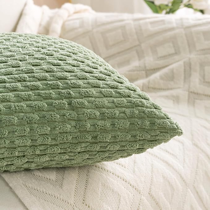 Set of 4 Sage Green Decorative Throw Pillow Covers 12x20 Inch Corduroy Pillow - Image 7