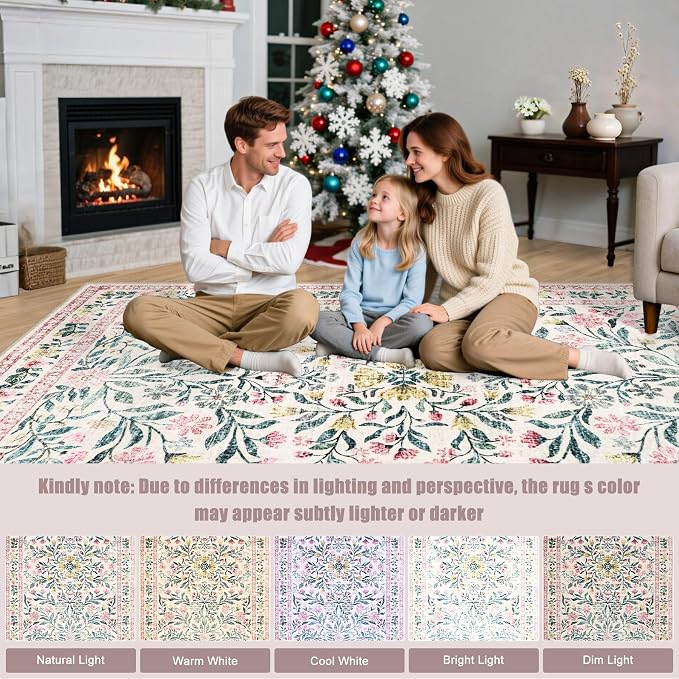 PLHXFR 2.6x10 Washable Runner Rug：Floral Indoor Kitchen Carpet Pink Green | - Image 9