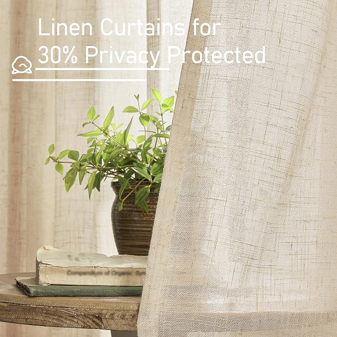 Semi Sheer Window Linen Curtains 54 Inch Length, 34 x 54 Inch | Light Filtering - Image 5