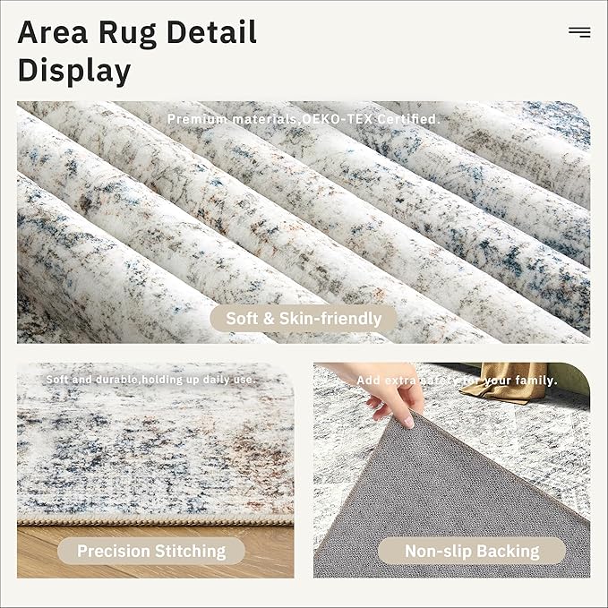 Soalmost Runner Rug 2x10 Washable Hallway Kitchen Runners Blue/Ivory | Non-Slip - Image 6